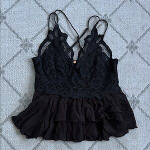 Free People Adella Black Lace Ruffle Cami